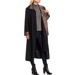 Gallery Woman Black Contrast Trim Raincoat Jacket
